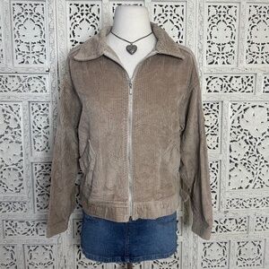 Vintage Beige Neutral Corduroy Full Zip Collared Casual Jacket Sz Small Petite